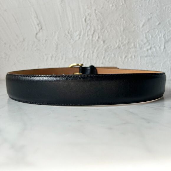 Lands' End Black Leather Belt 506 Solid Brass Buckle - Women's / Men's Size 30 - Picture 4 of 9